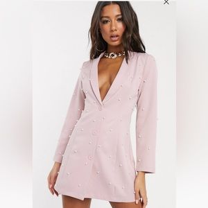 Pearl embellished blazer dress in blush sz 6 NWT